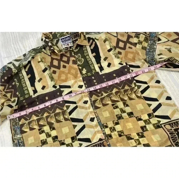 Details Express Womens Vintage 90s Silk Oversize Shirt Size L Brown Gold Funky - Picture 6 of 16